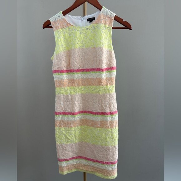 Ann Taylor Colorful Striped Sleeveless Eyelet Dress Size 2 - Picture 1 of 7